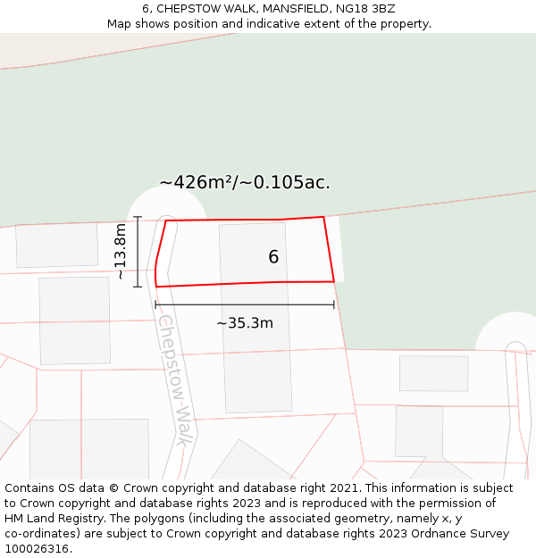 6, CHEPSTOW WALK, MANSFIELD, NG18 3BZ: Plot and title map