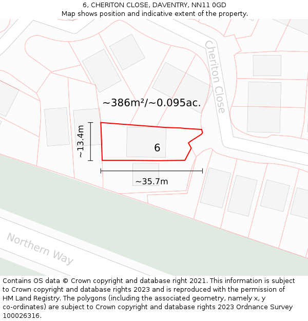 6, CHERITON CLOSE, DAVENTRY, NN11 0GD: Plot and title map
