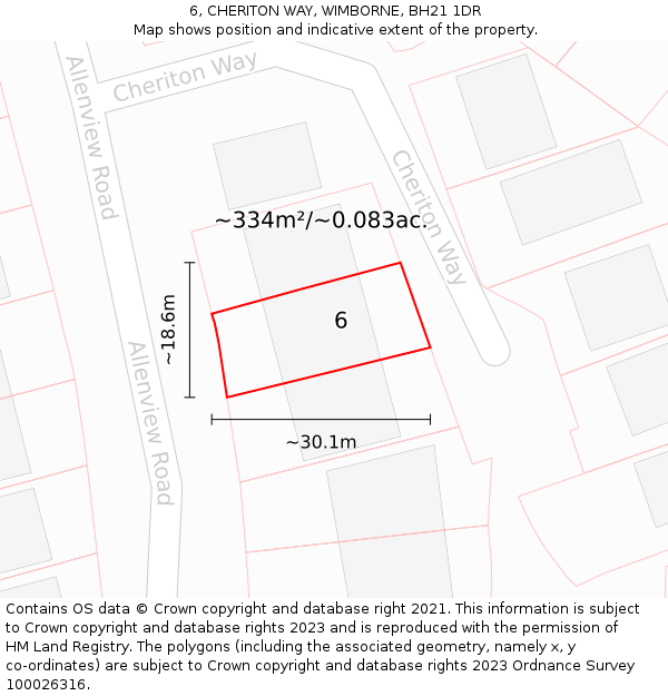 6, CHERITON WAY, WIMBORNE, BH21 1DR: Plot and title map
