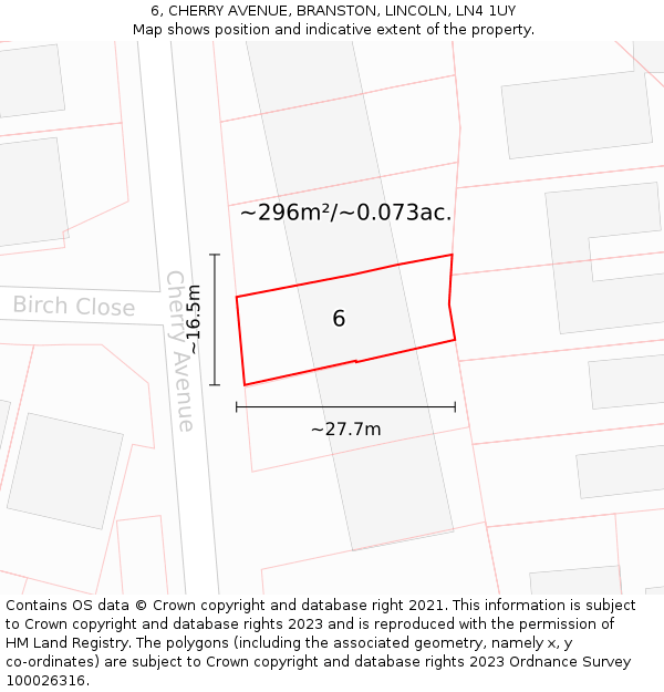 6, CHERRY AVENUE, BRANSTON, LINCOLN, LN4 1UY: Plot and title map