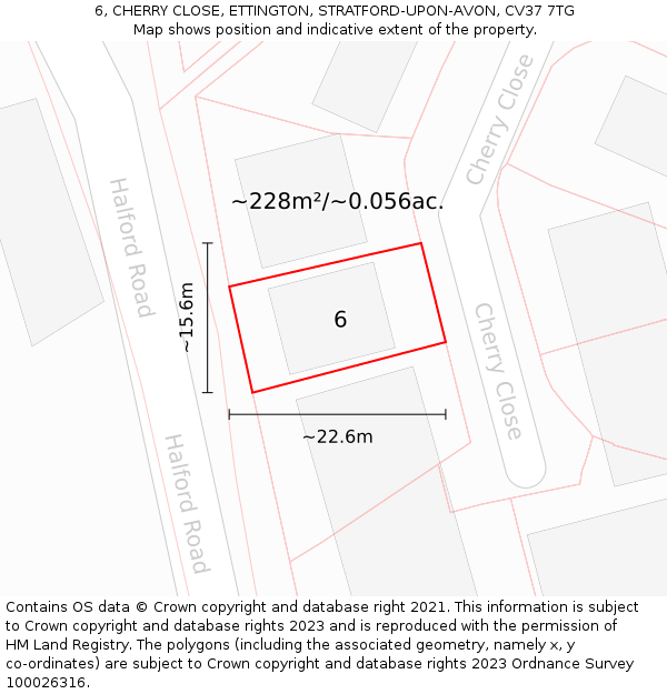 6, CHERRY CLOSE, ETTINGTON, STRATFORD-UPON-AVON, CV37 7TG: Plot and title map