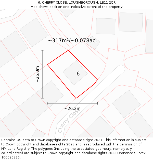 6, CHERRY CLOSE, LOUGHBOROUGH, LE11 2QR: Plot and title map