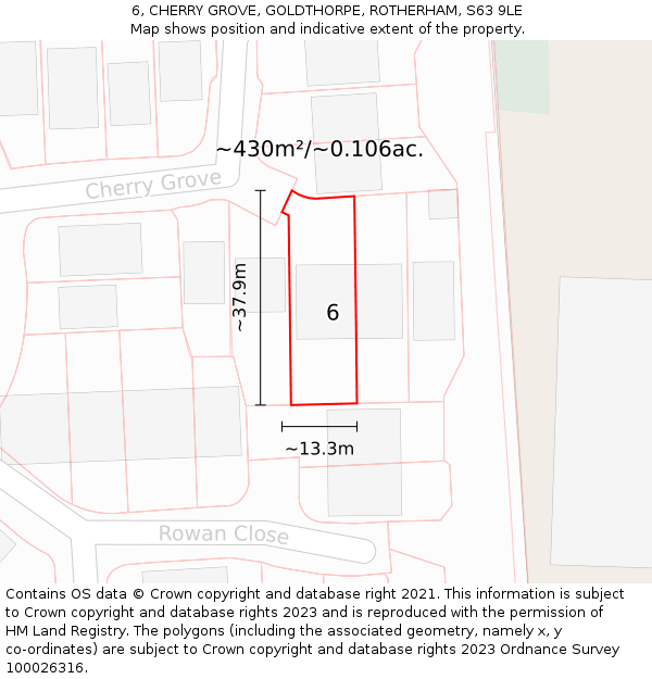 6, CHERRY GROVE, GOLDTHORPE, ROTHERHAM, S63 9LE: Plot and title map