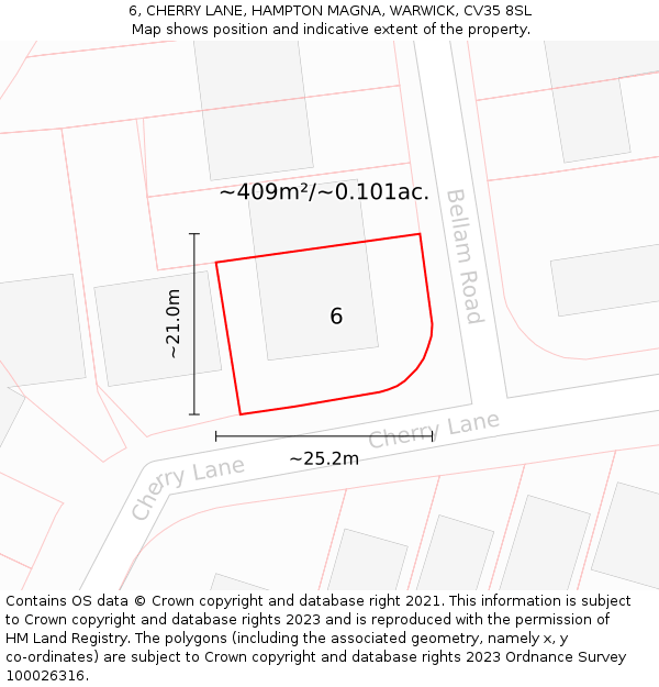 6, CHERRY LANE, HAMPTON MAGNA, WARWICK, CV35 8SL: Plot and title map