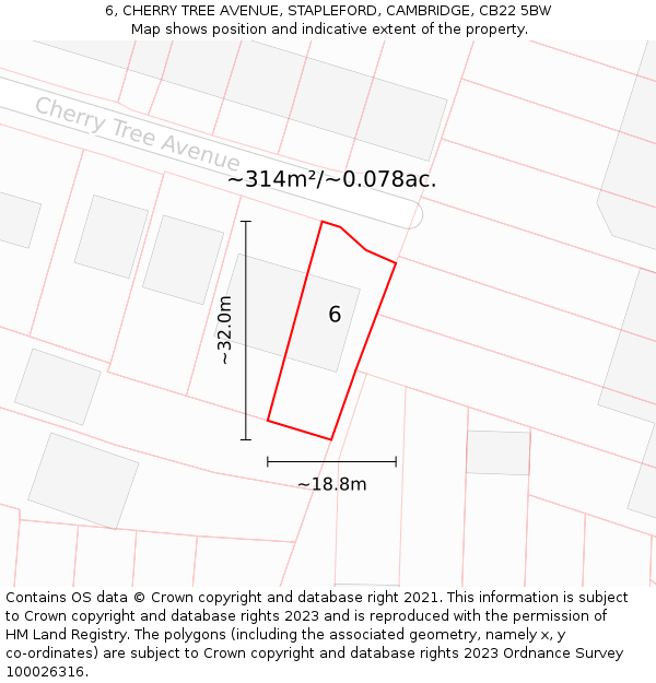 6, CHERRY TREE AVENUE, STAPLEFORD, CAMBRIDGE, CB22 5BW: Plot and title map