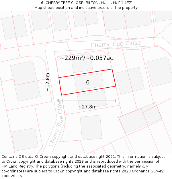 6, CHERRY TREE CLOSE, BILTON, HULL, HU11 4EZ: Plot and title map