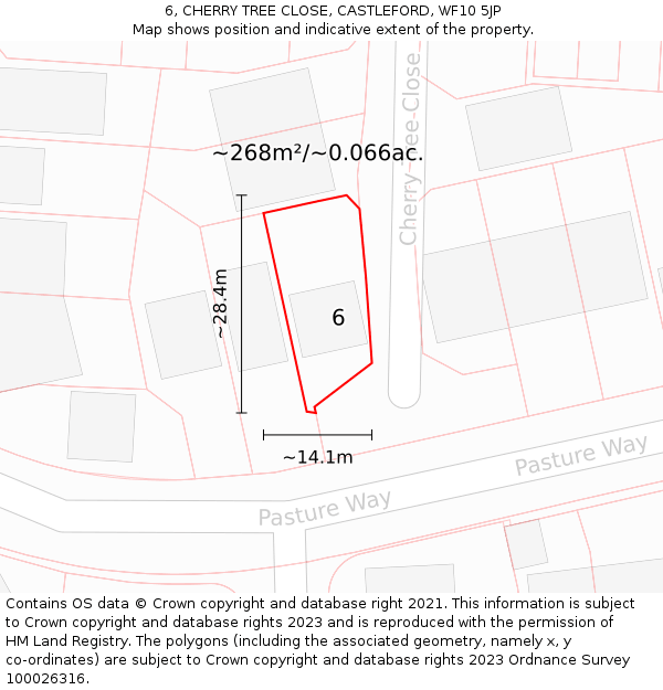 6, CHERRY TREE CLOSE, CASTLEFORD, WF10 5JP: Plot and title map
