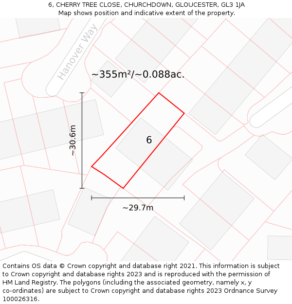 6, CHERRY TREE CLOSE, CHURCHDOWN, GLOUCESTER, GL3 1JA: Plot and title map