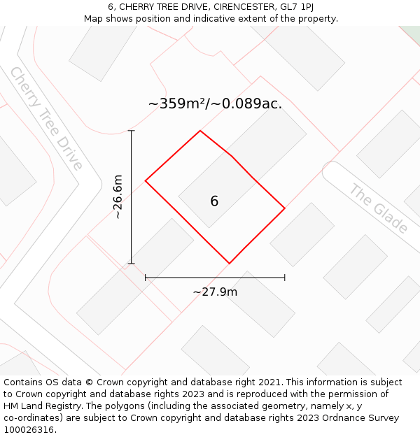 6, CHERRY TREE DRIVE, CIRENCESTER, GL7 1PJ: Plot and title map