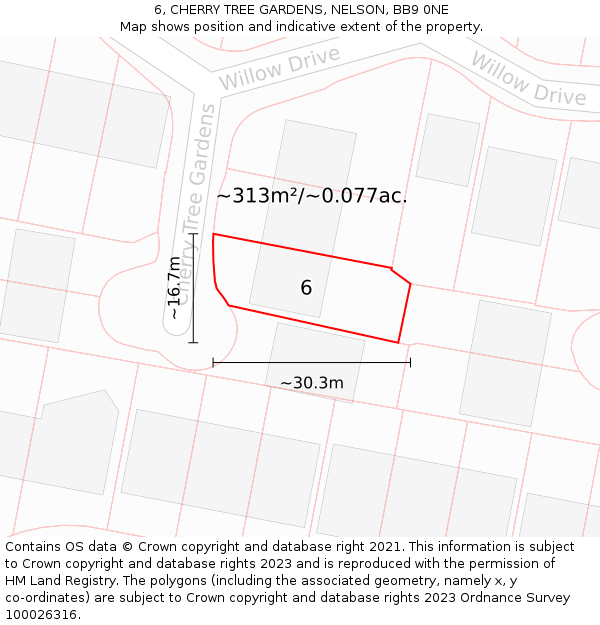 6, CHERRY TREE GARDENS, NELSON, BB9 0NE: Plot and title map