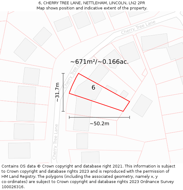 6, CHERRY TREE LANE, NETTLEHAM, LINCOLN, LN2 2PR: Plot and title map