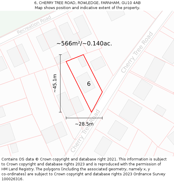6, CHERRY TREE ROAD, ROWLEDGE, FARNHAM, GU10 4AB: Plot and title map