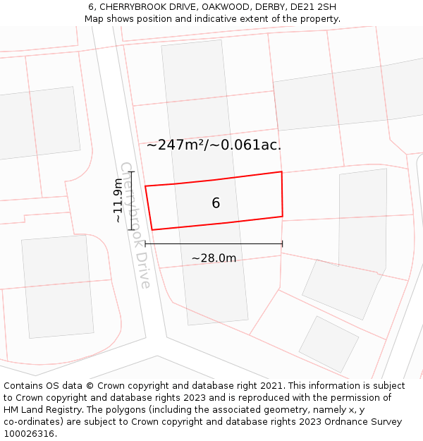 6, CHERRYBROOK DRIVE, OAKWOOD, DERBY, DE21 2SH: Plot and title map