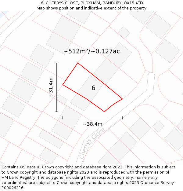 6, CHERRYS CLOSE, BLOXHAM, BANBURY, OX15 4TD: Plot and title map