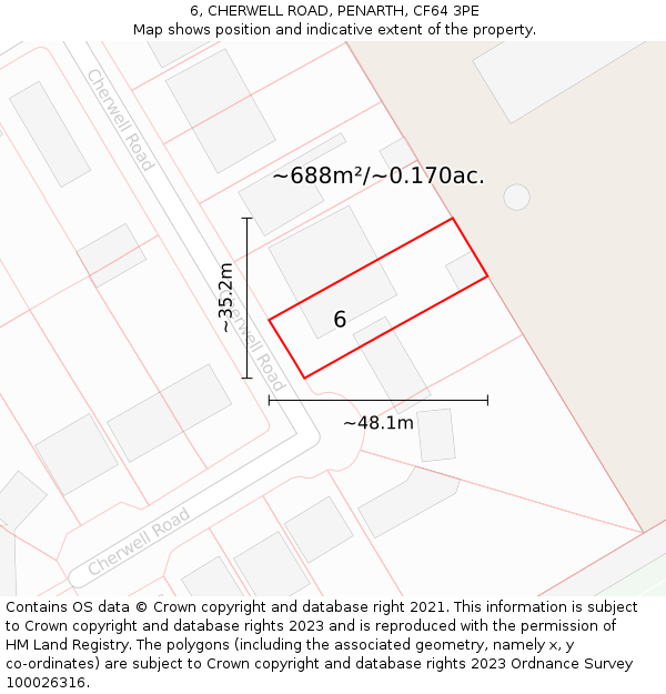 6, CHERWELL ROAD, PENARTH, CF64 3PE: Plot and title map