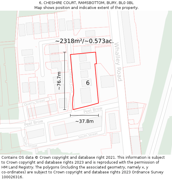6, CHESHIRE COURT, RAMSBOTTOM, BURY, BL0 0BL: Plot and title map