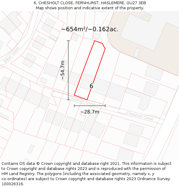 6, CHESHOLT CLOSE, FERNHURST, HASLEMERE, GU27 3EB: Plot and title map