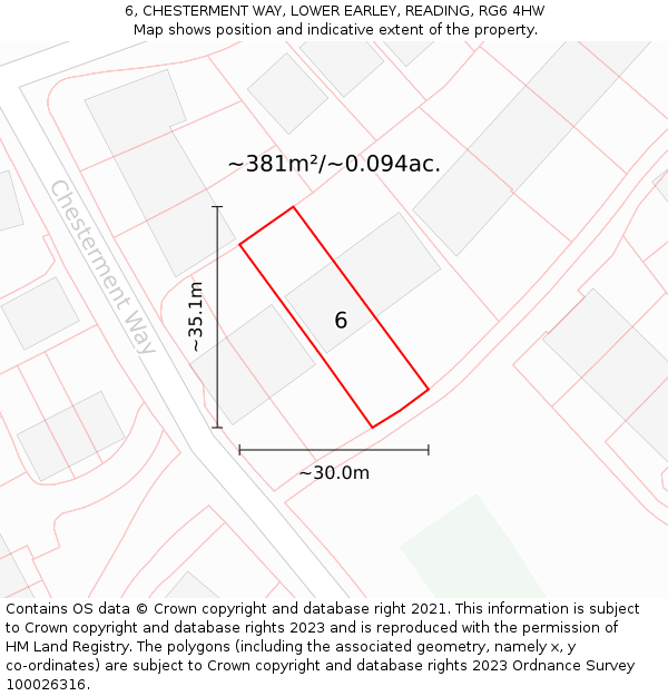 6, CHESTERMENT WAY, LOWER EARLEY, READING, RG6 4HW: Plot and title map