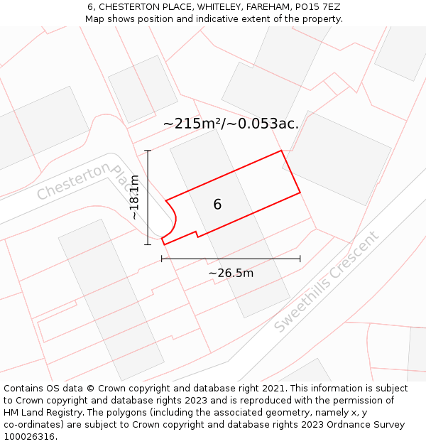 6, CHESTERTON PLACE, WHITELEY, FAREHAM, PO15 7EZ: Plot and title map