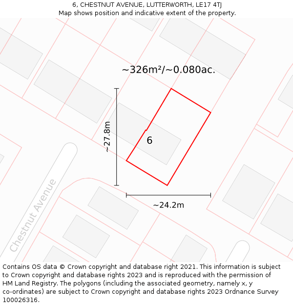 6, CHESTNUT AVENUE, LUTTERWORTH, LE17 4TJ: Plot and title map