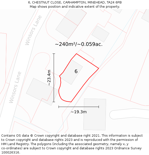 6, CHESTNUT CLOSE, CARHAMPTON, MINEHEAD, TA24 6PB: Plot and title map