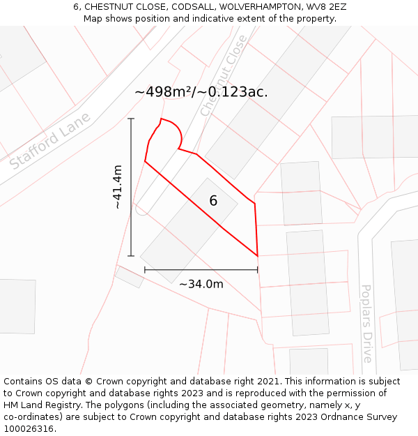 6, CHESTNUT CLOSE, CODSALL, WOLVERHAMPTON, WV8 2EZ: Plot and title map