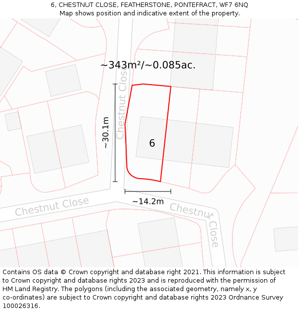 6, CHESTNUT CLOSE, FEATHERSTONE, PONTEFRACT, WF7 6NQ: Plot and title map