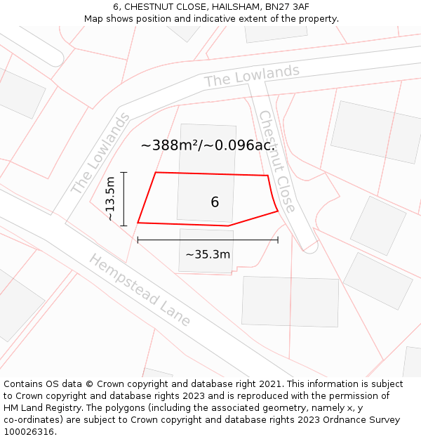 6, CHESTNUT CLOSE, HAILSHAM, BN27 3AF: Plot and title map
