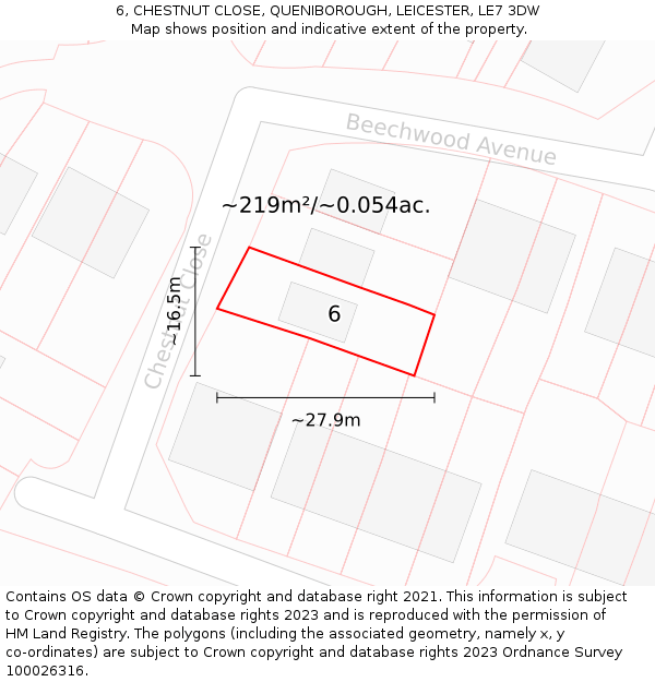 6, CHESTNUT CLOSE, QUENIBOROUGH, LEICESTER, LE7 3DW: Plot and title map