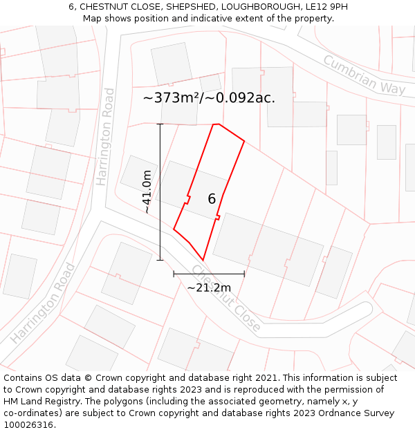 6, CHESTNUT CLOSE, SHEPSHED, LOUGHBOROUGH, LE12 9PH: Plot and title map