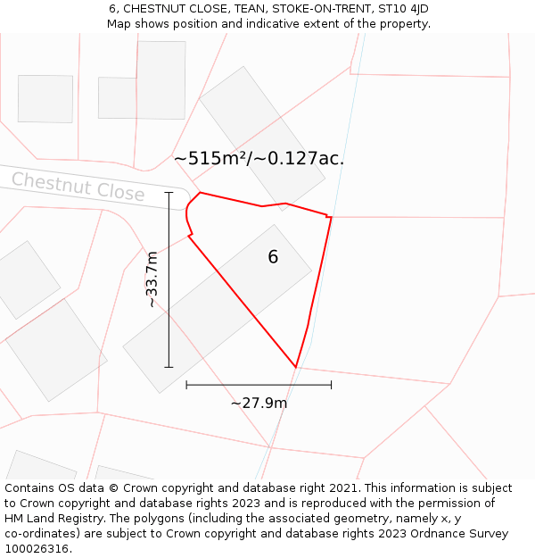 6, CHESTNUT CLOSE, TEAN, STOKE-ON-TRENT, ST10 4JD: Plot and title map