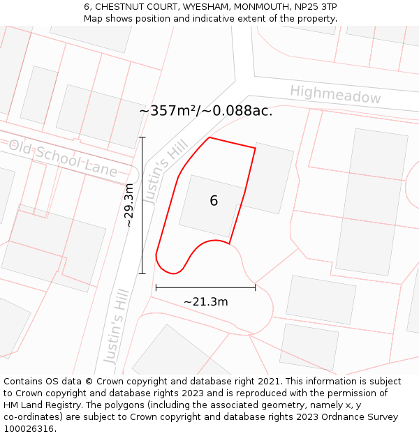 6, CHESTNUT COURT, WYESHAM, MONMOUTH, NP25 3TP: Plot and title map