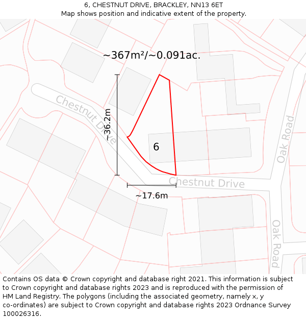 6, CHESTNUT DRIVE, BRACKLEY, NN13 6ET: Plot and title map