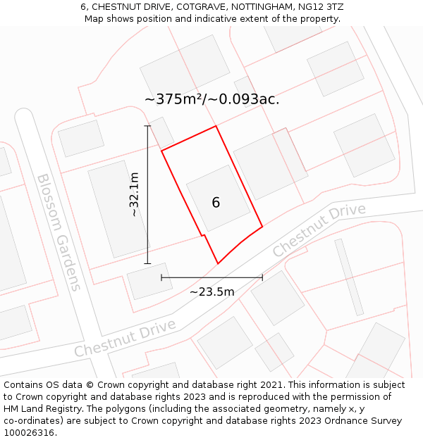 6, CHESTNUT DRIVE, COTGRAVE, NOTTINGHAM, NG12 3TZ: Plot and title map