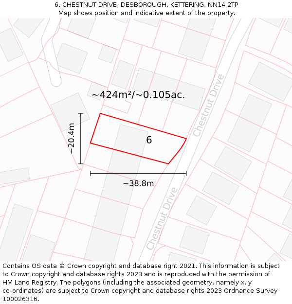 6, CHESTNUT DRIVE, DESBOROUGH, KETTERING, NN14 2TP: Plot and title map