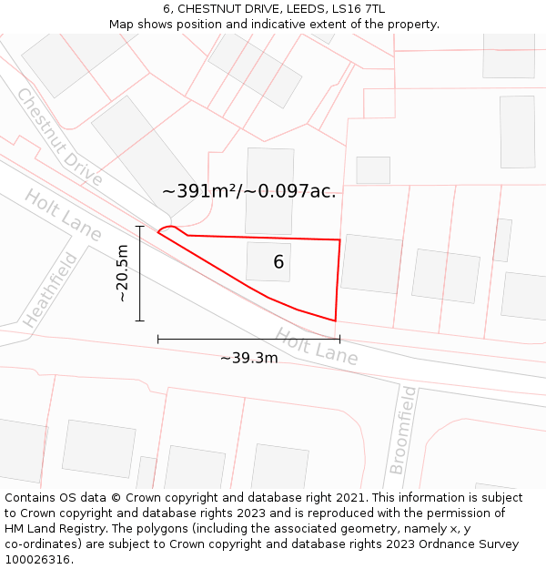 6, CHESTNUT DRIVE, LEEDS, LS16 7TL: Plot and title map