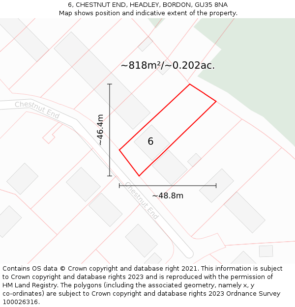 6, CHESTNUT END, HEADLEY, BORDON, GU35 8NA: Plot and title map