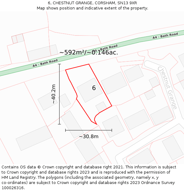 6, CHESTNUT GRANGE, CORSHAM, SN13 9XR: Plot and title map