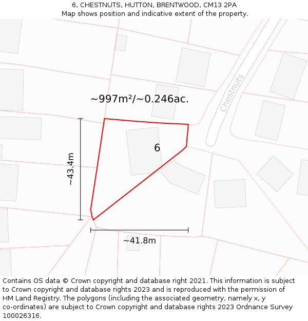 6, CHESTNUTS, HUTTON, BRENTWOOD, CM13 2PA: Plot and title map