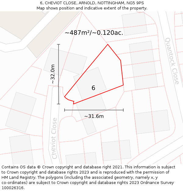 6, CHEVIOT CLOSE, ARNOLD, NOTTINGHAM, NG5 9PS: Plot and title map