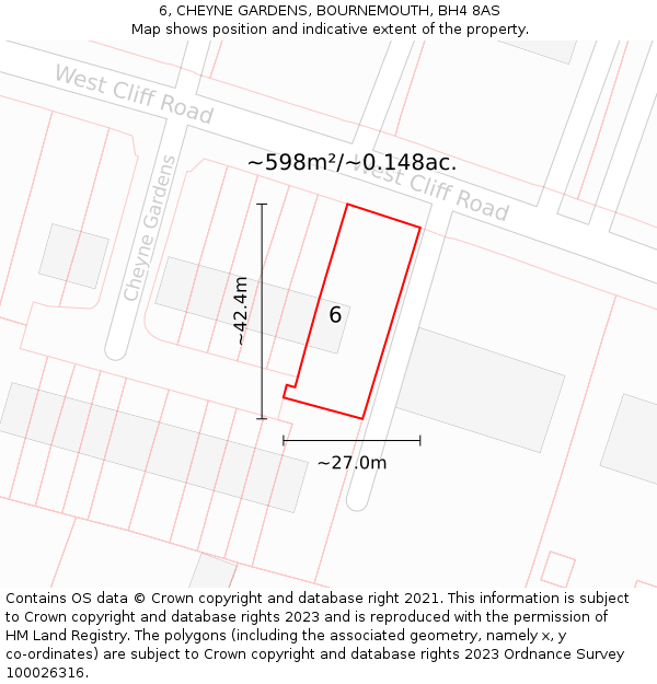 6, CHEYNE GARDENS, BOURNEMOUTH, BH4 8AS: Plot and title map