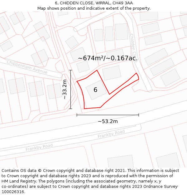 6, CHIDDEN CLOSE, WIRRAL, CH49 3AA: Plot and title map