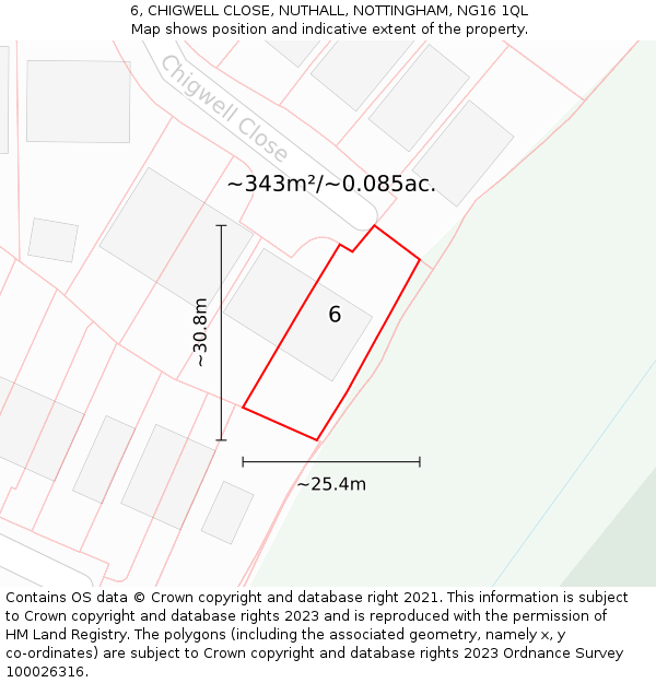 6, CHIGWELL CLOSE, NUTHALL, NOTTINGHAM, NG16 1QL: Plot and title map