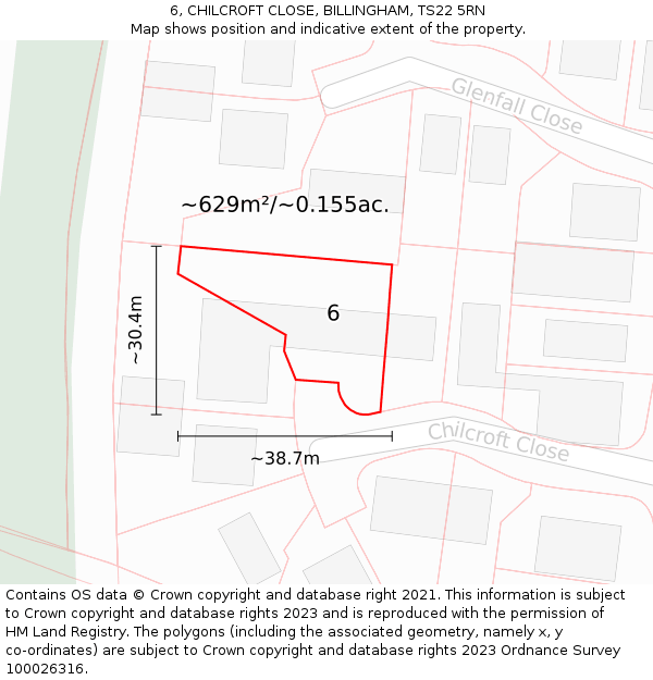 6, CHILCROFT CLOSE, BILLINGHAM, TS22 5RN: Plot and title map