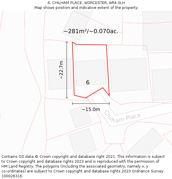 6, CHILHAM PLACE, WORCESTER, WR4 0LH: Plot and title map