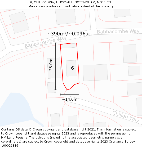 6, CHILLON WAY, HUCKNALL, NOTTINGHAM, NG15 6TH: Plot and title map