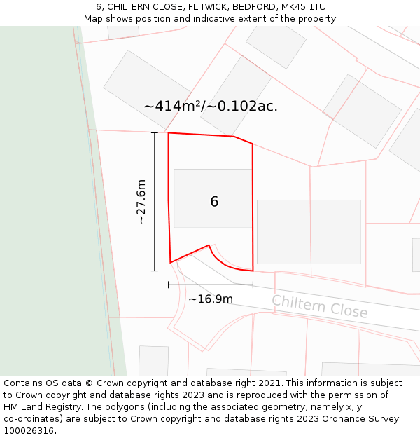 6, CHILTERN CLOSE, FLITWICK, BEDFORD, MK45 1TU: Plot and title map