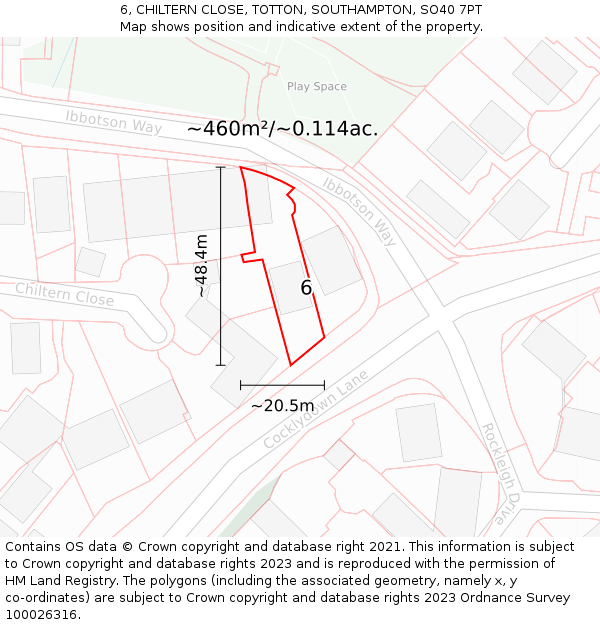 6, CHILTERN CLOSE, TOTTON, SOUTHAMPTON, SO40 7PT: Plot and title map