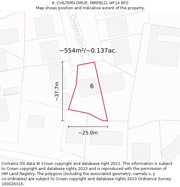6, CHILTERN DRIVE, MIRFIELD, WF14 8PZ: Plot and title map