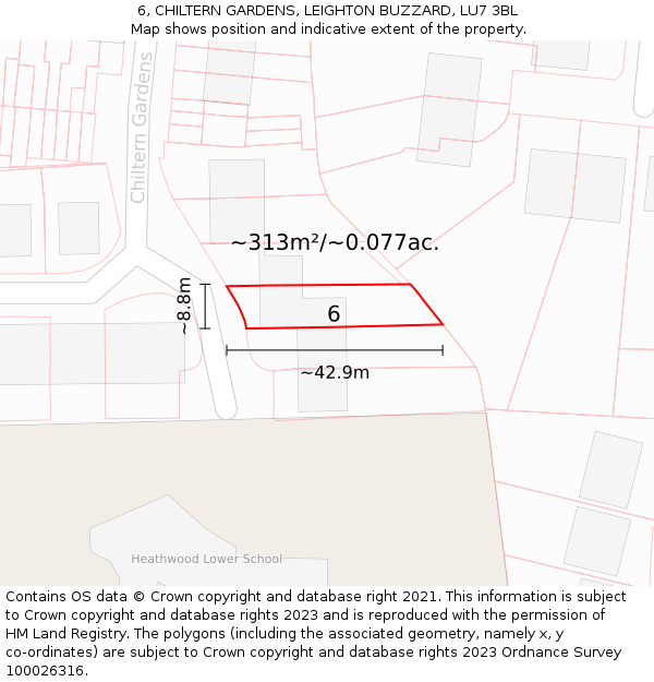 6, CHILTERN GARDENS, LEIGHTON BUZZARD, LU7 3BL: Plot and title map